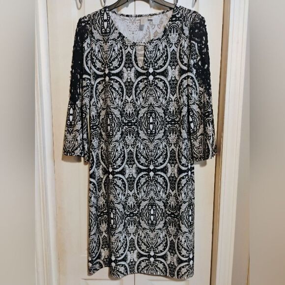 Tacera Black and White Patterned Dress - Picture 1 of 16